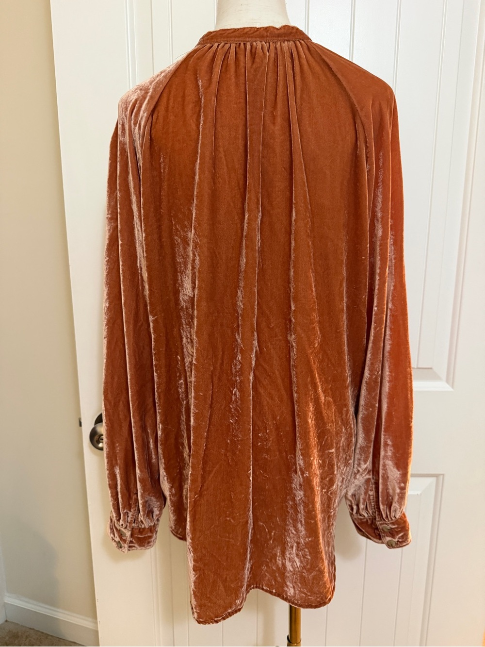 Pilcro Velvet Button-Front Blouse in Burnt Orange XL - Picture 7 of 16